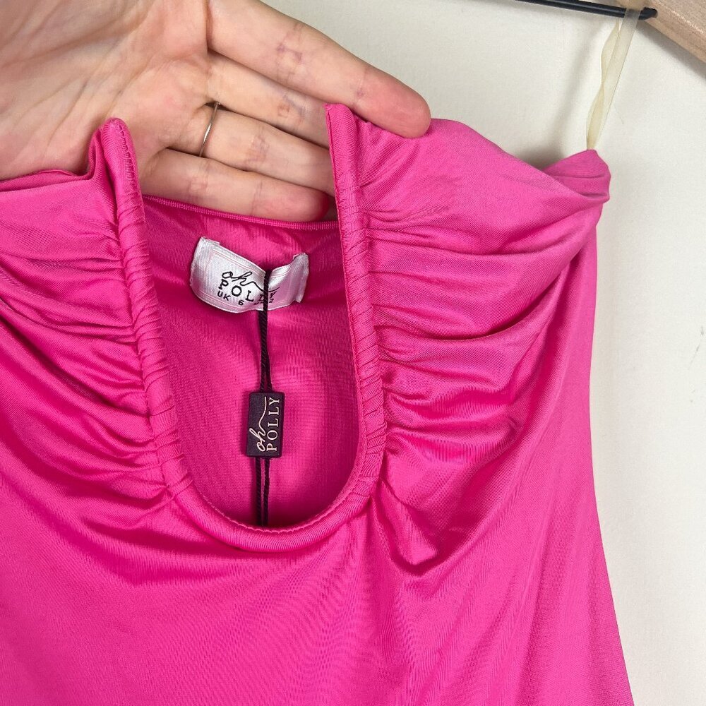 NWT Oh Polly Pink Zosia Slinky Jersey Strapless Plunge Neck Mini Dress - Picture 3 of 7